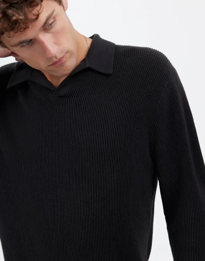 Madewell JohnnyCollar Sweater Polo Shirt In Merino Wool Dark Bottle Men Shirts