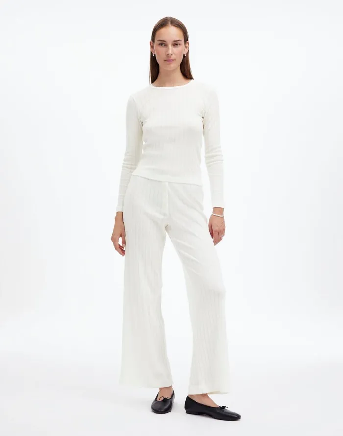 Madewell Madewell X LESET Pointelle Perfect Tee and Pant Set White Women Matching Sets Madewell Madewell X LESET Pointelle Perfect Tee and Pant Set White Women Matching Sets