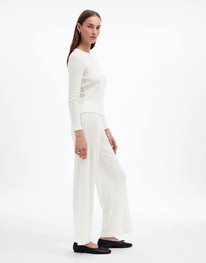 Madewell Madewell X LESET Pointelle Perfect Tee and Pant Set White Women Matching Sets
