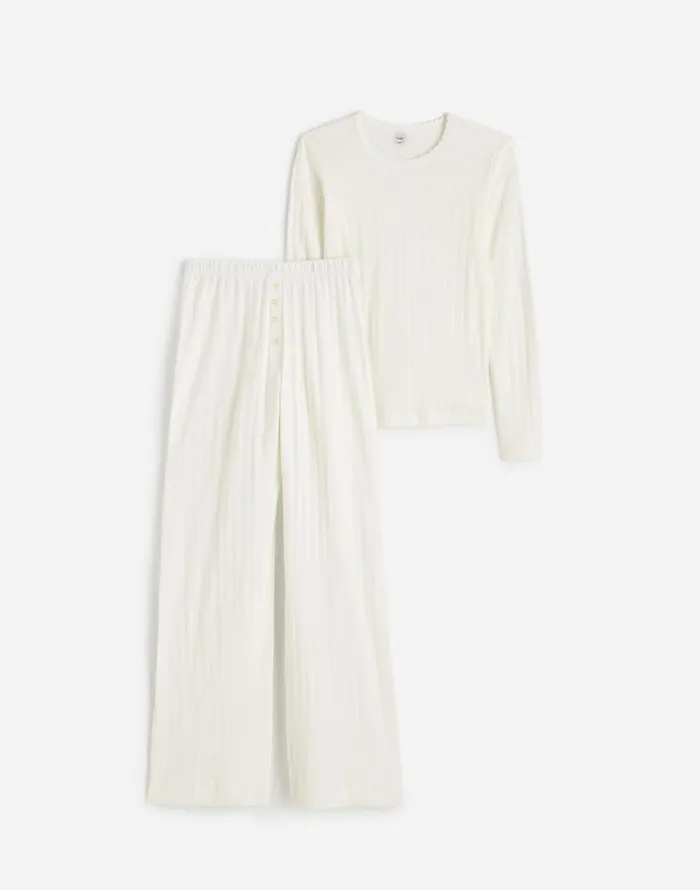 Madewell Madewell X LESET Pointelle Perfect Tee and Pant Set White Women Matching Sets