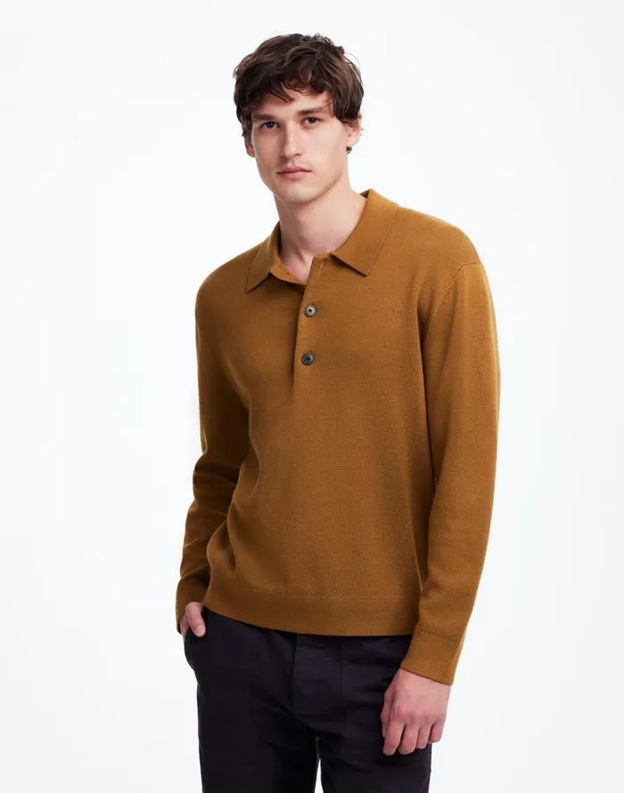 Madewell MilanoKnit Sweater Polo Shirt In Merino Wool Rich Camel Men Shirts