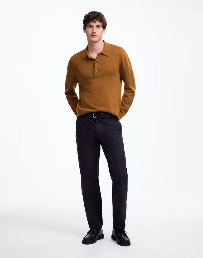 Madewell MilanoKnit Sweater Polo Shirt In Merino Wool Rich Camel Men Shirts