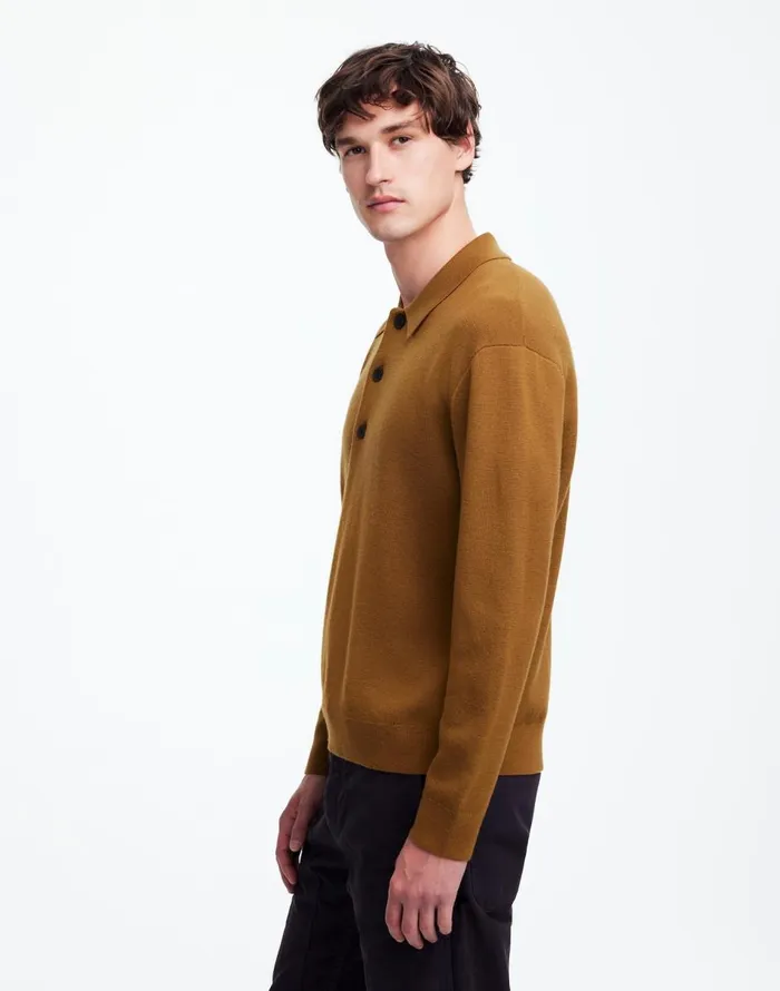 Madewell MilanoKnit Sweater Polo Shirt In Merino Wool Rich Camel Men Shirts