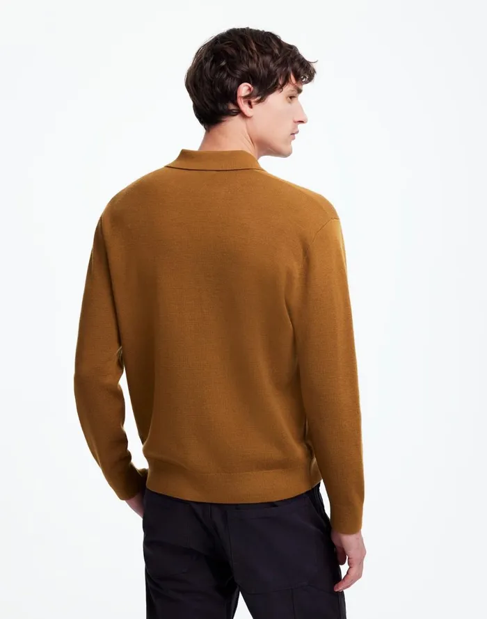 Madewell MilanoKnit Sweater Polo Shirt In Merino Wool Rich Camel Men Shirts