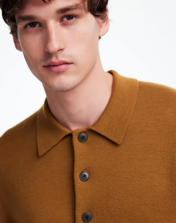 Madewell MilanoKnit Sweater Polo Shirt In Merino Wool Rich Camel Men Shirts