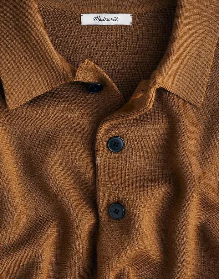 Madewell MilanoKnit Sweater Polo Shirt In Merino Wool Rich Camel Men Shirts