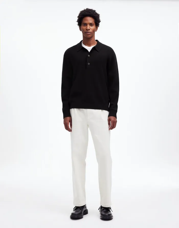 Madewell MilanoKnit Sweater Polo Shirt In Merino Wool True Black Men Shirts