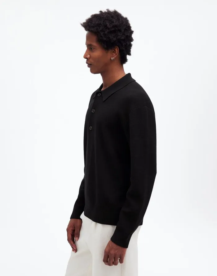 Madewell MilanoKnit Sweater Polo Shirt In Merino Wool True Black Men Shirts