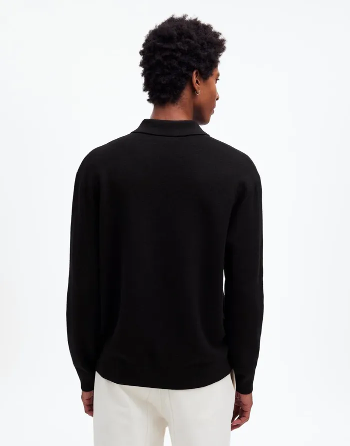 Madewell MilanoKnit Sweater Polo Shirt In Merino Wool True Black Men Shirts