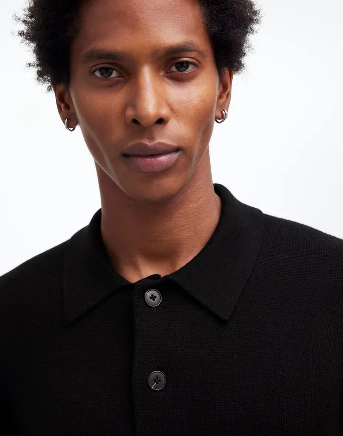 Madewell MilanoKnit Sweater Polo Shirt In Merino Wool True Black Men Shirts