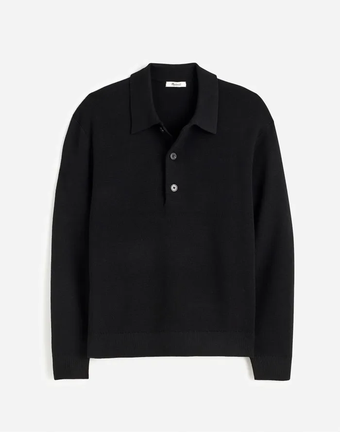 Madewell MilanoKnit Sweater Polo Shirt In Merino Wool True Black Men Shirts