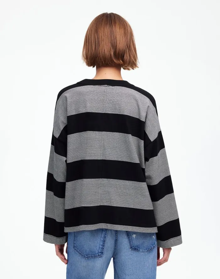 Madewell Oversized Crewneck LongSleeve Tee In Stripe Jet Black Women Tees
