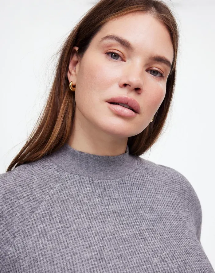 Madewell Plus WaffleKnit LongSleeve Crewneck Tee Hthr Charcoal Women Loungewear Madewell Plus WaffleKnit LongSleeve Crewneck Tee Hthr Charcoal Women Loungewear