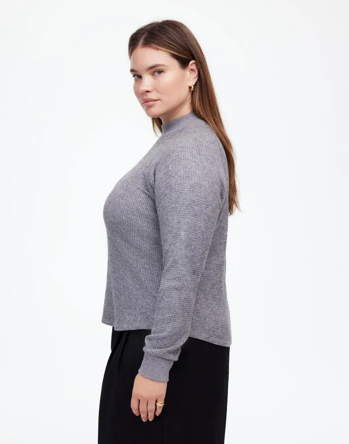 Madewell Plus WaffleKnit LongSleeve Crewneck Tee Hthr Charcoal Women Loungewear