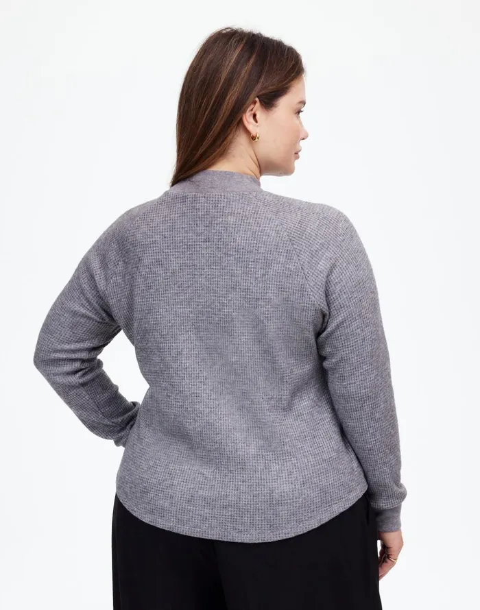 Madewell Plus WaffleKnit LongSleeve Crewneck Tee Hthr Charcoal Women Loungewear