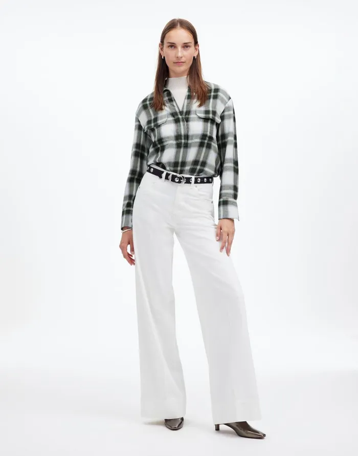 Madewell Popover Shirt In Plaid City Blue Women Tops and Shirts