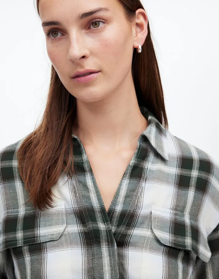 Madewell Popover Shirt In Plaid City Blue Women Tops and Shirts