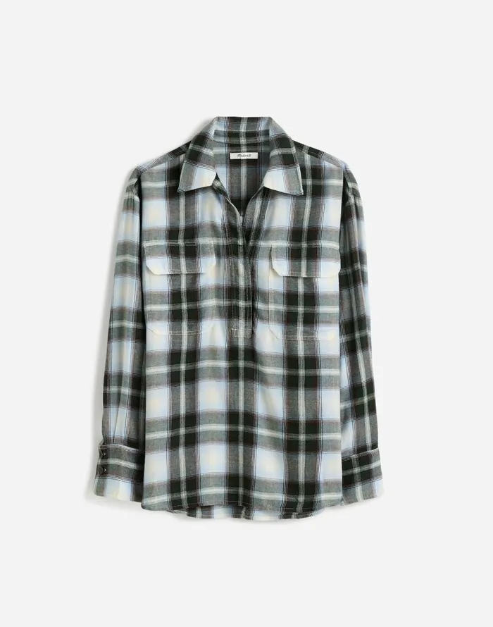Madewell Popover Shirt In Plaid City Blue Women Tops and Shirts