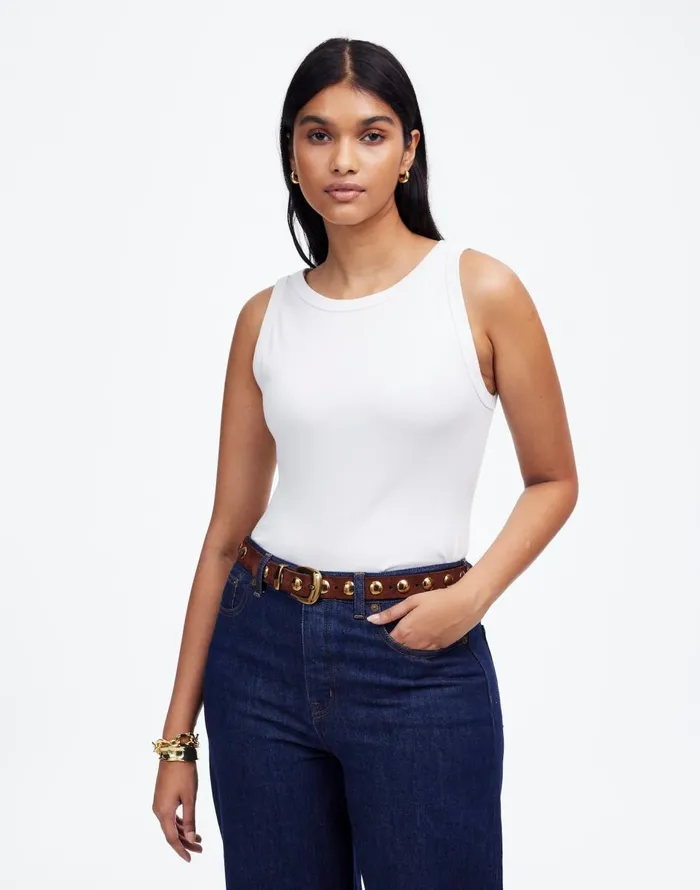 Madewell Regenerative Cotton Ribbed High Neck Tank White Women Tees