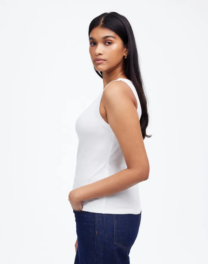 Madewell Regenerative Cotton Ribbed High Neck Tank White Women Tees