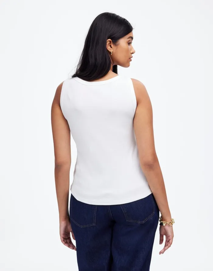 Madewell Regenerative Cotton Ribbed High Neck Tank White Women Tees