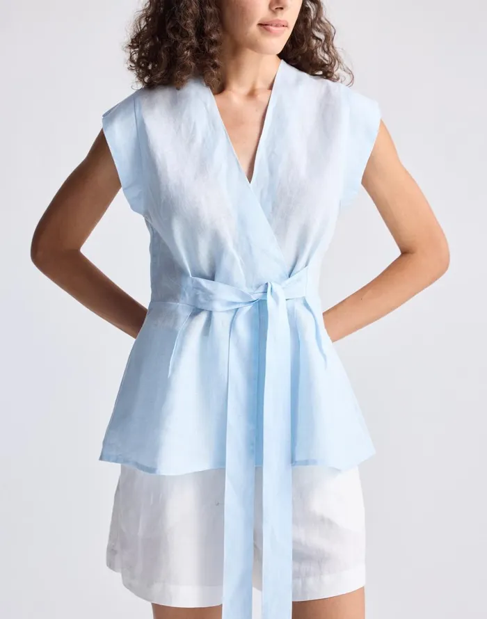 Madewell Reistor Power Moves Hemp Short Sleeve Top In Blue Light Blue Women Tops and Shirts