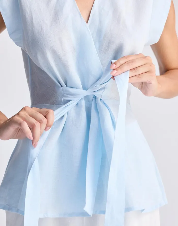 Madewell Reistor Power Moves Hemp Short Sleeve Top In Blue Light Blue Women Tops and Shirts