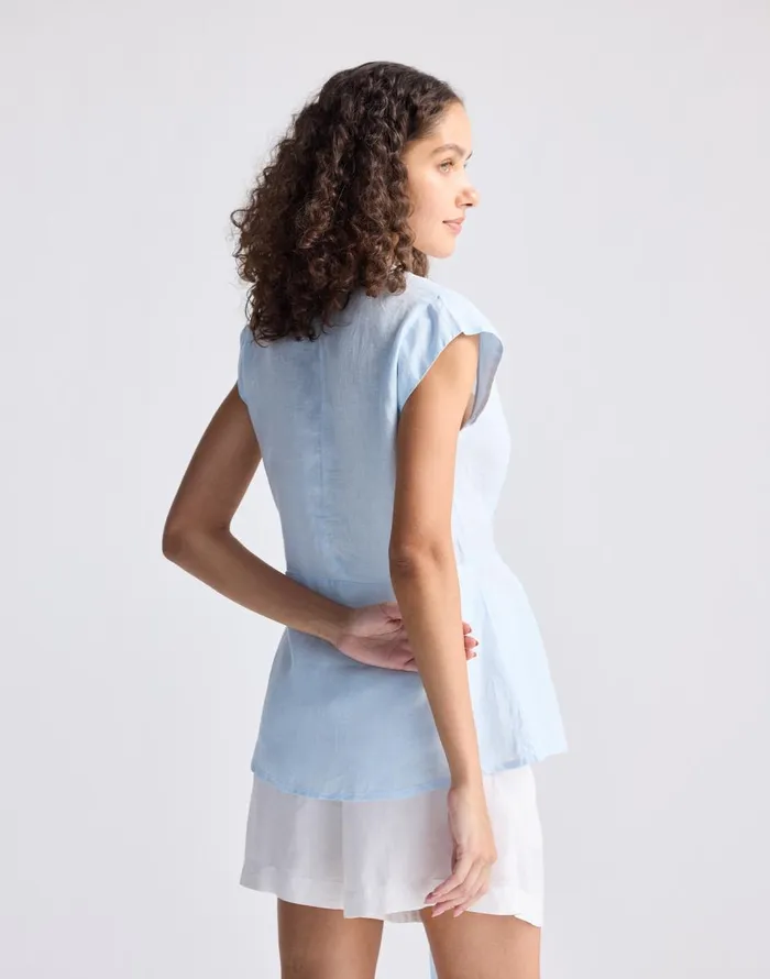 Madewell Reistor Power Moves Hemp Short Sleeve Top In Blue Light Blue Women Tops and Shirts