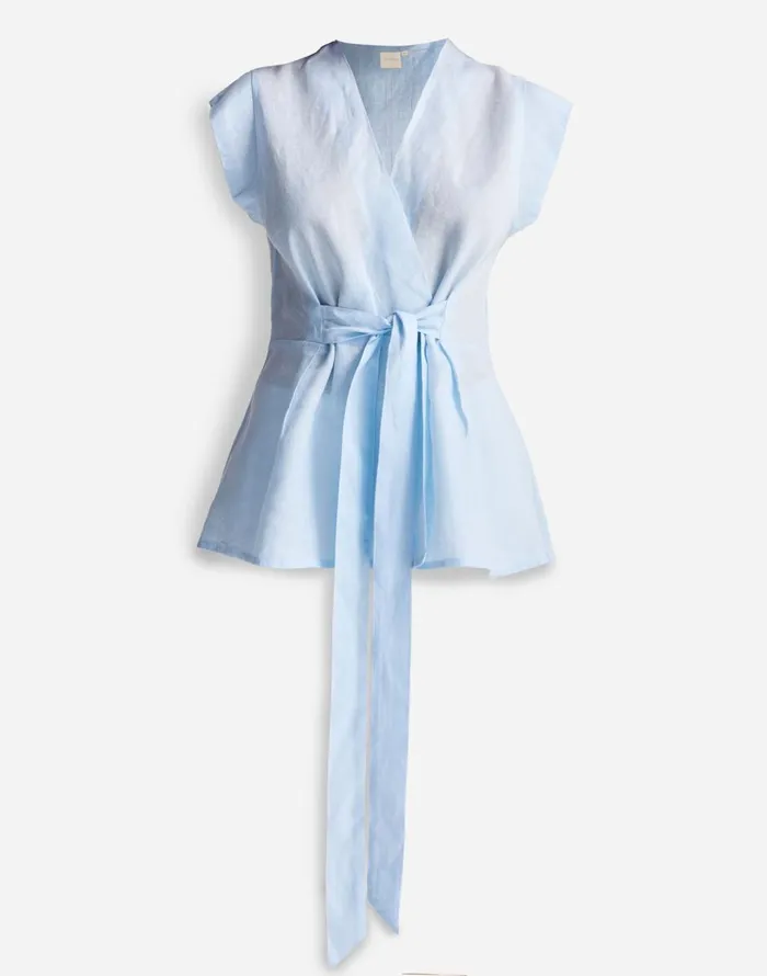 Madewell Reistor Power Moves Hemp Short Sleeve Top In Blue Light Blue Women Tops and Shirts