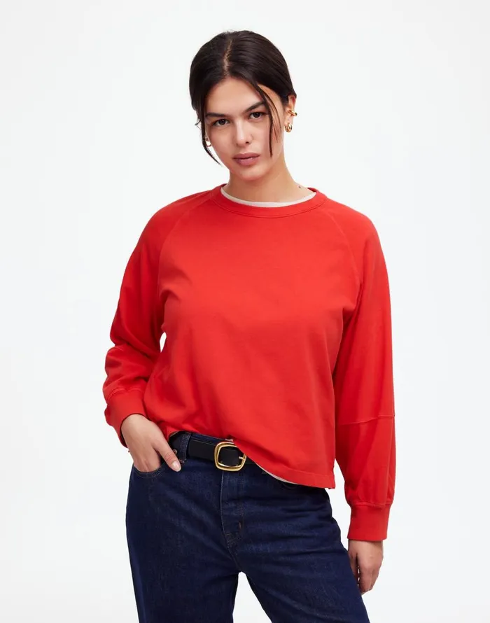 Madewell Relaxed LongSleeve Raglan Tee Bright Cherry Women Tees