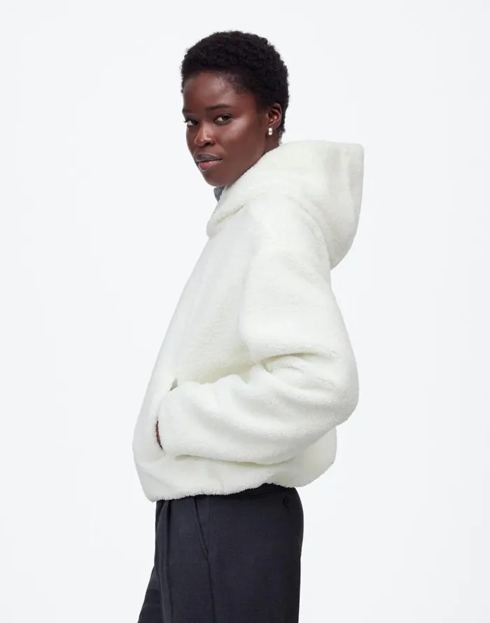 Madewell Sherpa ZipFront Bomber Jacket Winter White Women Coats Jackets