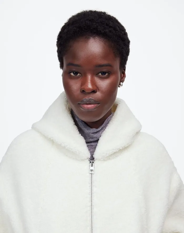 Madewell Sherpa ZipFront Bomber Jacket Winter White Women Coats Jackets