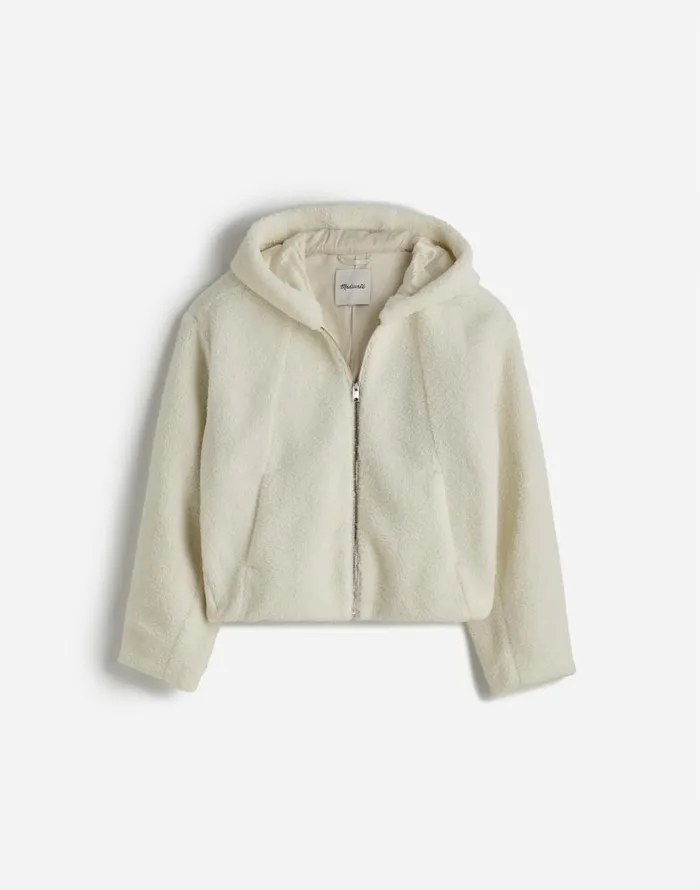 Madewell Sherpa ZipFront Bomber Jacket Winter White Women Coats Jackets