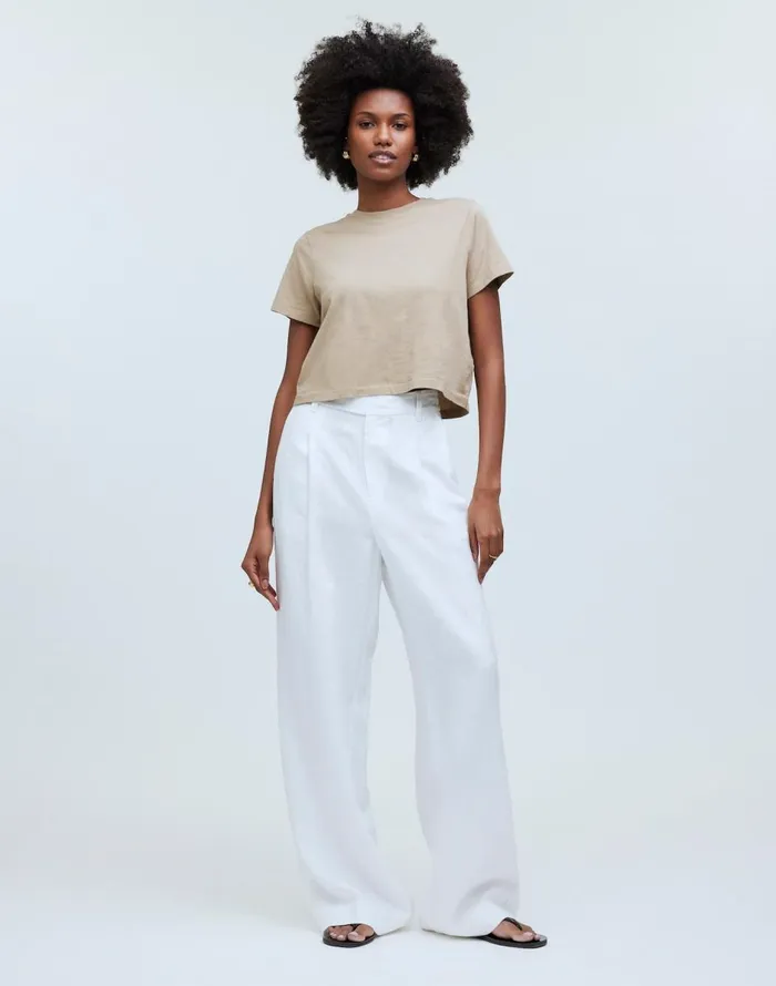 Madewell Softfade Cotton BoxyCrop Tee Drill Khaki Women Tees