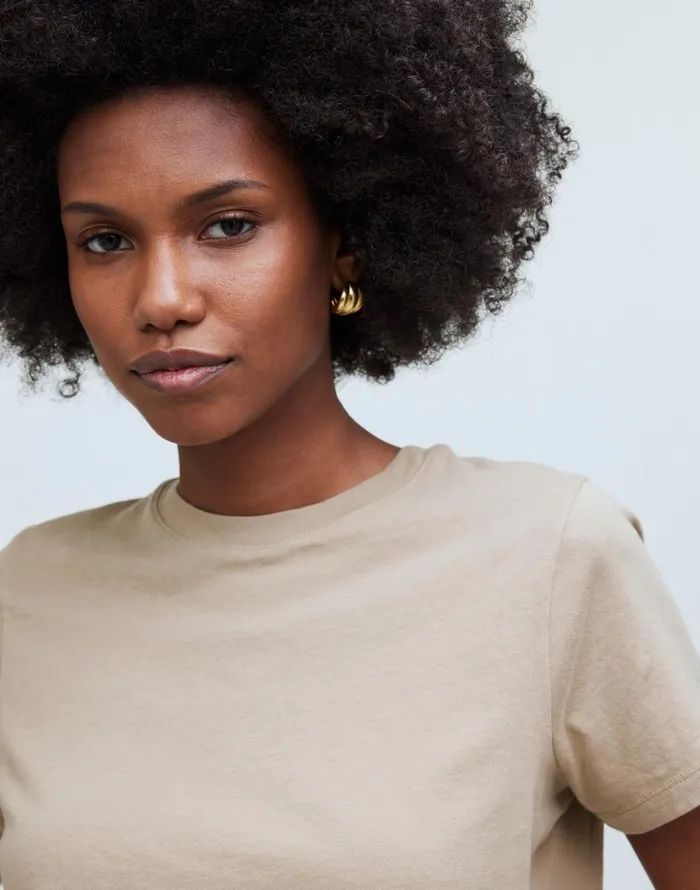 Madewell Softfade Cotton BoxyCrop Tee Drill Khaki Women Tees