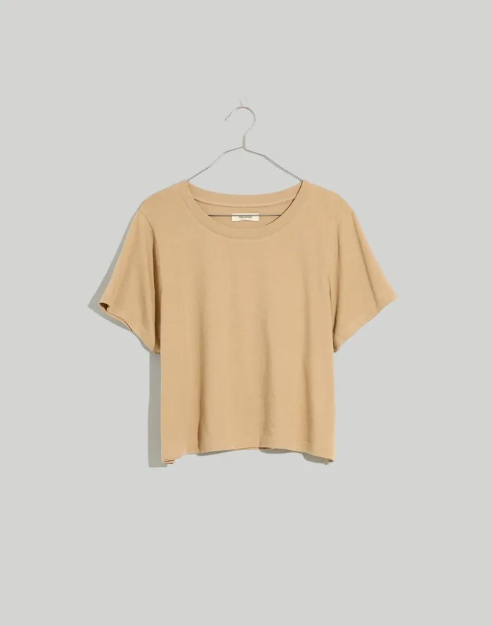 Madewell Softfade Cotton BoxyCrop Tee Drill Khaki Women Tees