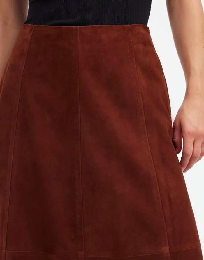 Madewell Suede Seamed Midi Skirt Soft Mahogany Women Skirts