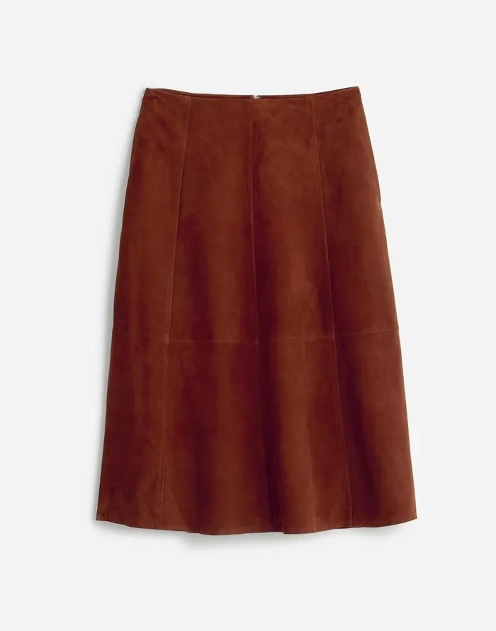 Madewell Suede Seamed Midi Skirt Soft Mahogany Women Skirts