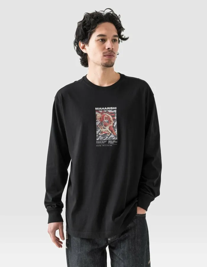 Maharishi Long Sleeve TShirts 1490 Tiger Dragon Miltype LS TShirt Black 8211 Men