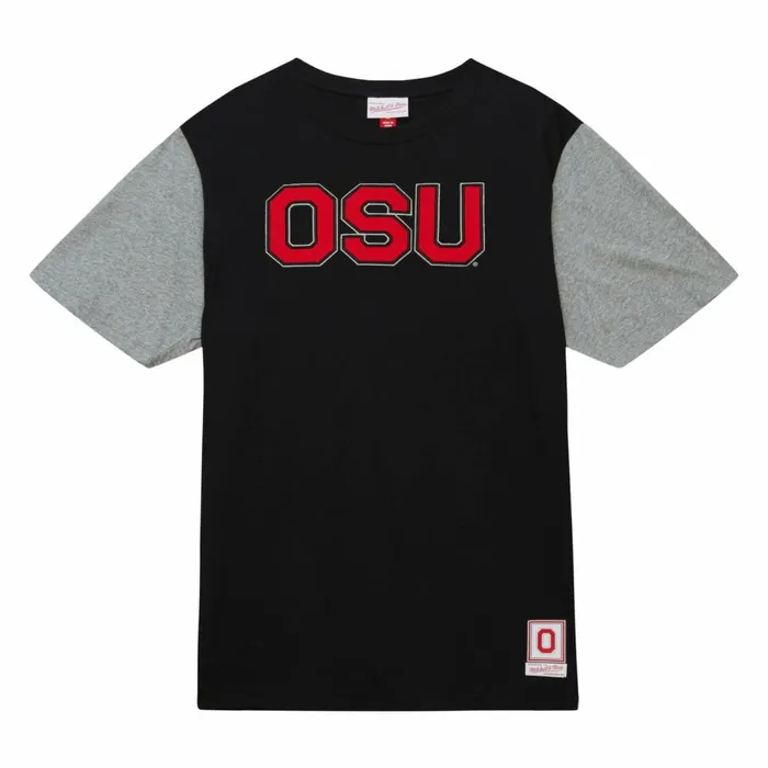 Men039s Collegiate Mitchell and Ness Color Blocked SS Tee Ohio State
