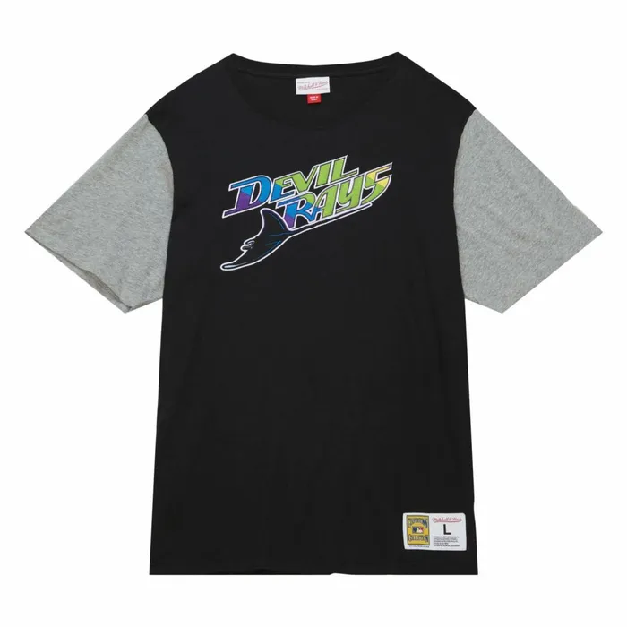 Men039s MLB Mitchell and Ness Color Blocked SS Tee Tampa Bay Rays