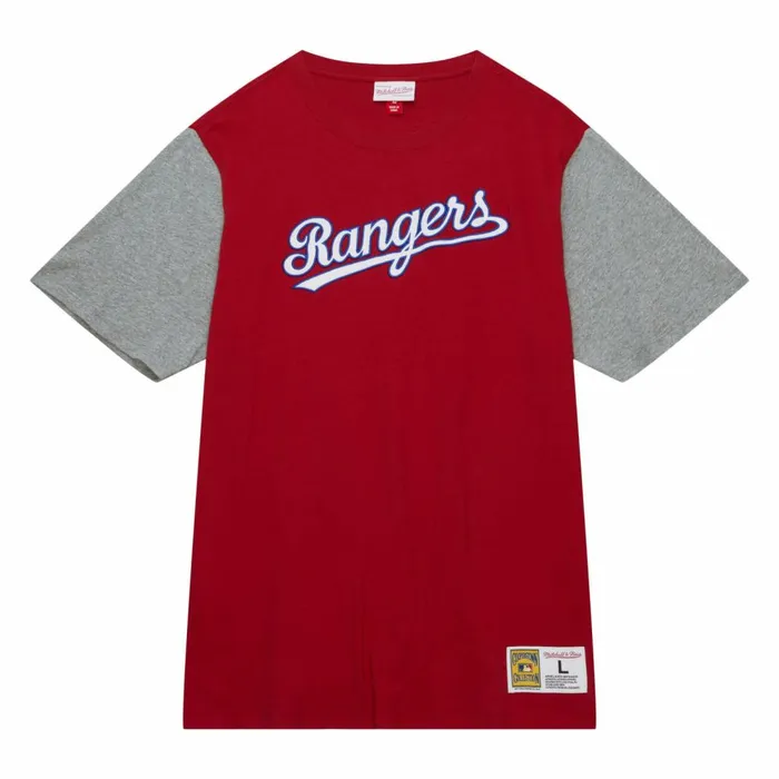 Men039s MLB Mitchell and Ness Color Blocked SS Tee Texas Rangers