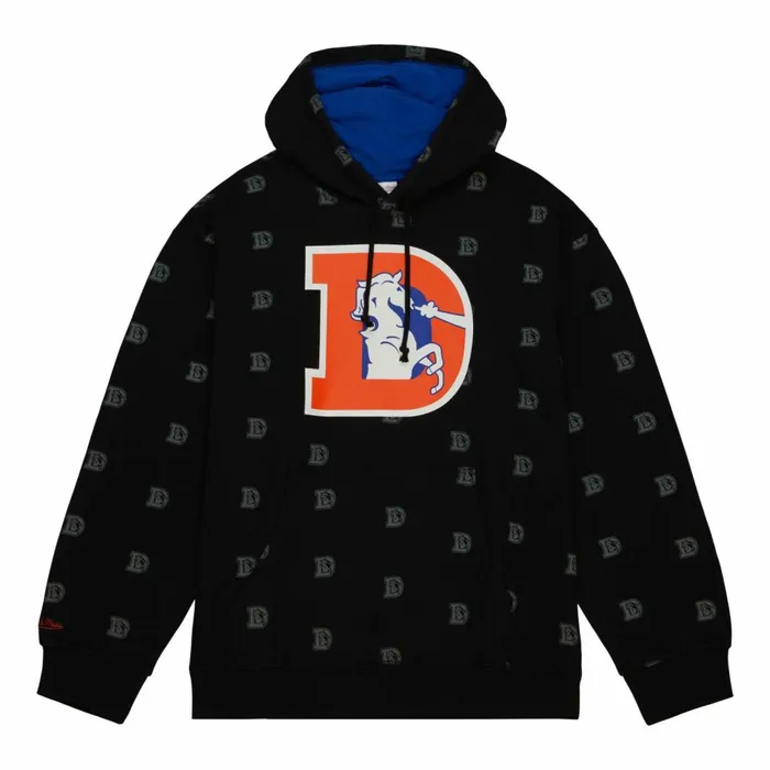 Men039s NFL Mitchell and Ness AOP Fleece Hoodie Denver Broncos