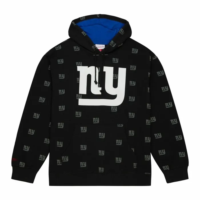 Men039s NFL Mitchell and Ness AOP Fleece Hoodie New York Giants
