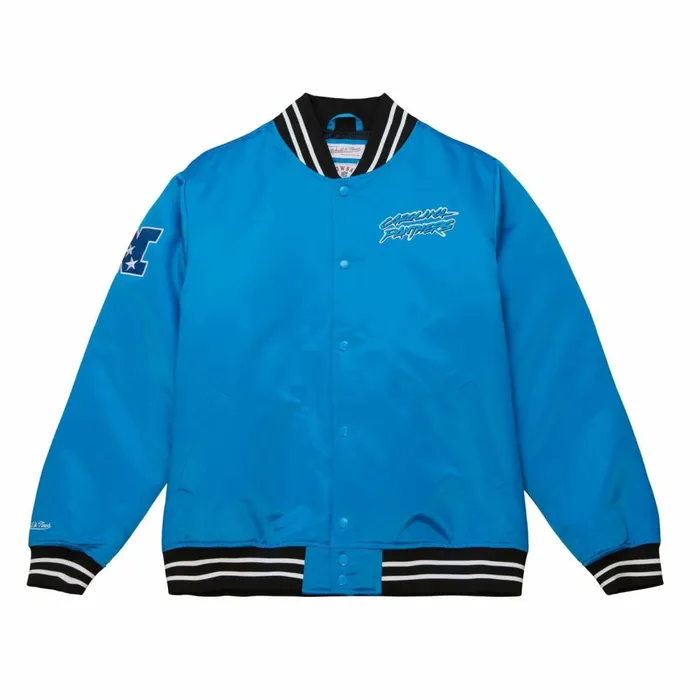Men039s NFL Mitchell and Ness Heavyweight Satin Jacket Carolina Panthers