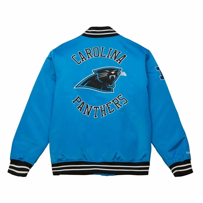 Men039s NFL Mitchell and Ness Heavyweight Satin Jacket Carolina Panthers Men039s NFL Mitchell and Ness Heavyweight Satin Jacket Carolina Panthers