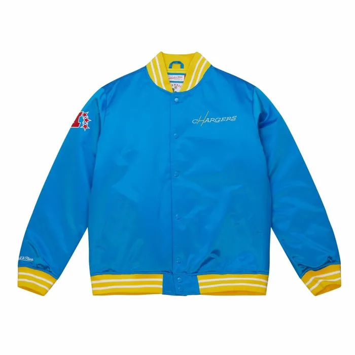Men039s NFL Mitchell and Ness Heavyweight Satin Jacket Los Angeles Chargers