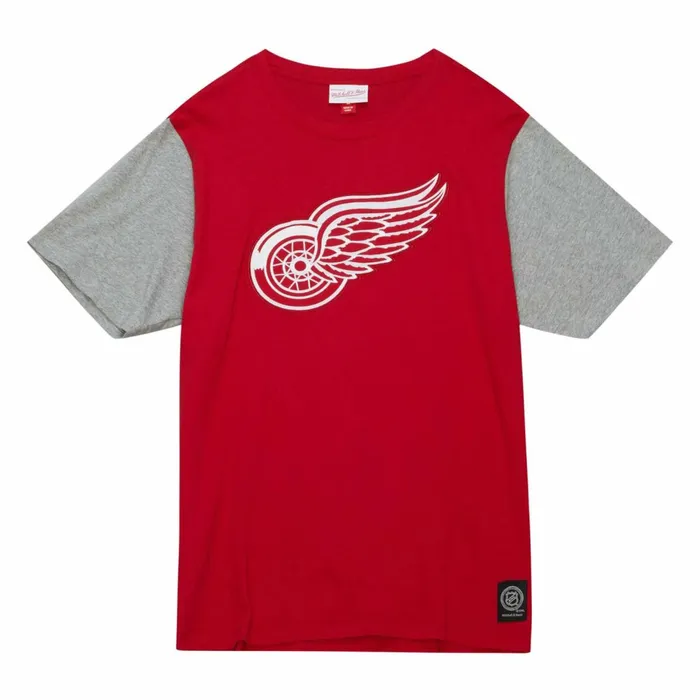 Men039s NHL Mitchell and Ness Color Blocked SS Tee Detroit Red Wings