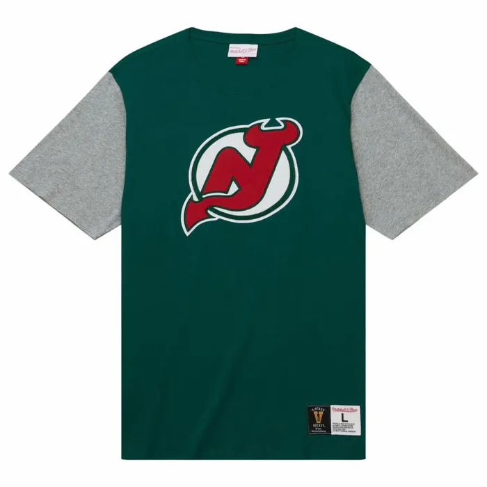 Men039s NHL Mitchell and Ness Color Blocked SS Tee New Jersey Devils