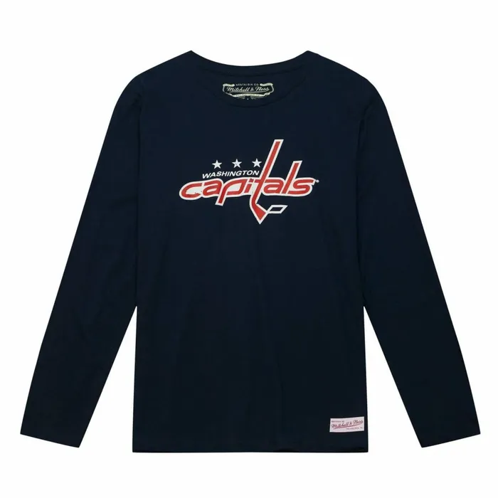 Men039s NHL Mitchell and Ness Distressed Logo LS Tee Washington Capitals